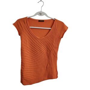 Caractere Blouse Womens Small Orange Short Sleeve Top‎ Asymmetric Scoop Neck